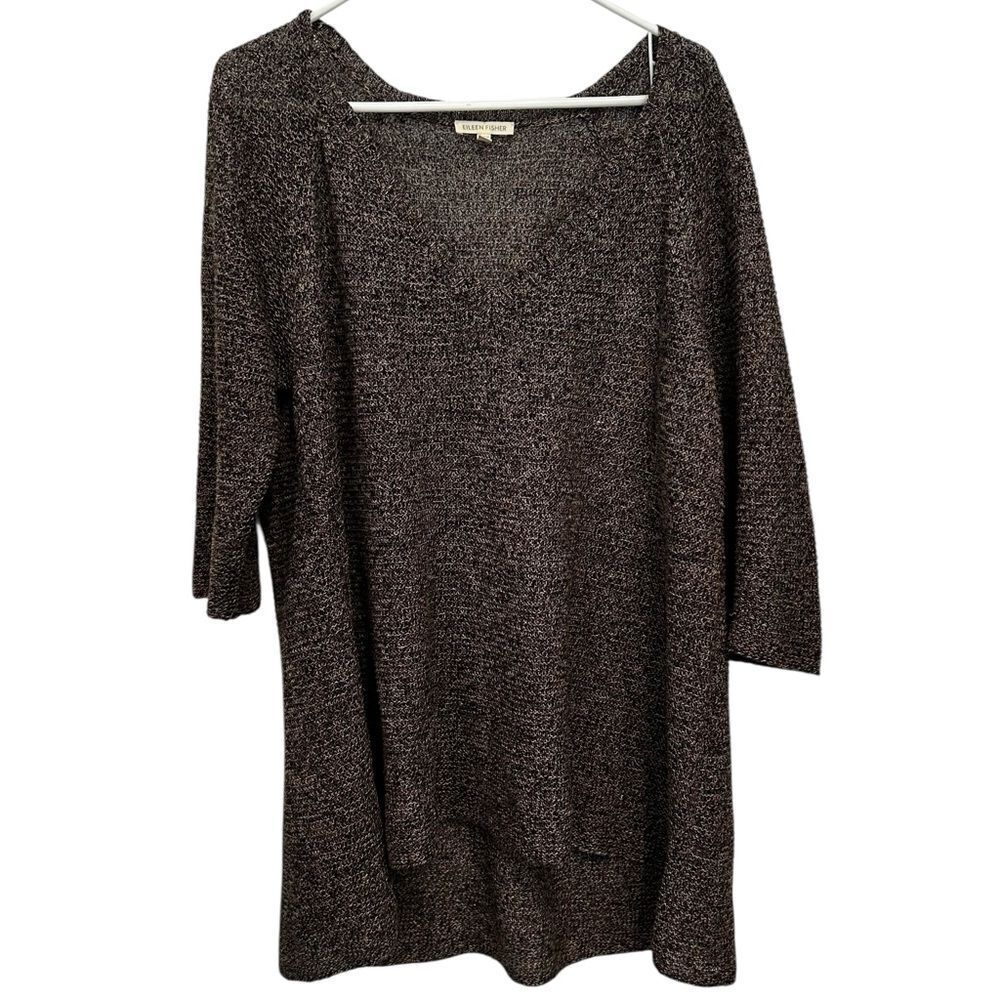 Eileen Fisher linen, brown, and cream V-Neck Sweater with Relaxed extra large